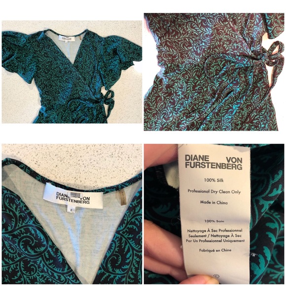 DVF Vintage Green Flutter Sleeve Wrap Dress SZ 2 - Picture 8 of 8